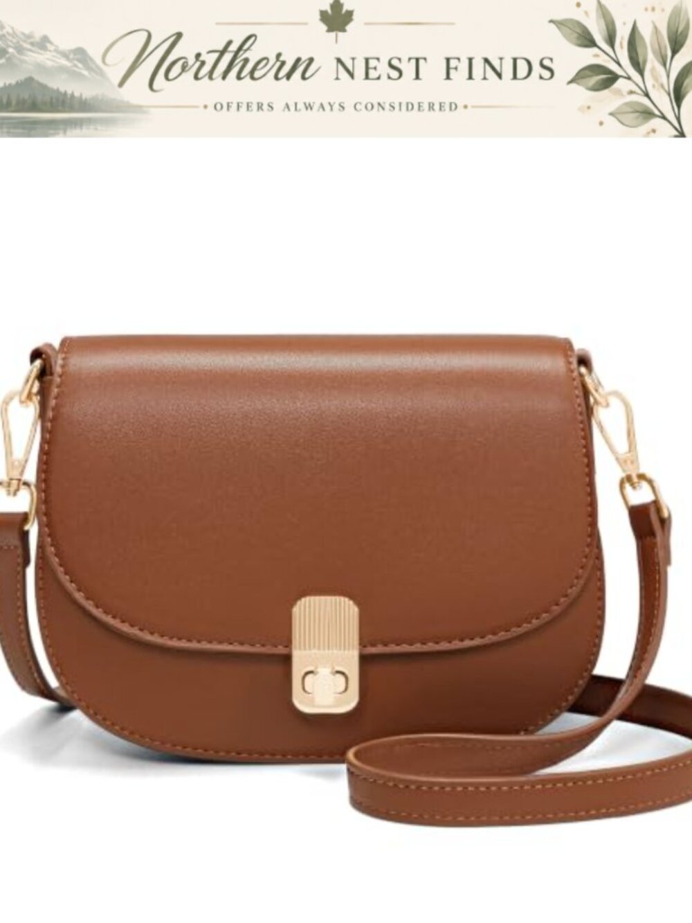 Vegan PU Leather Small Crossbody Saddlebag with Adjustable Strap